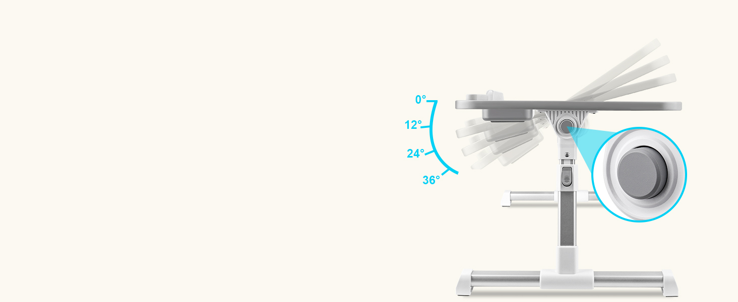 Столик для ноутбука в ліжко, регульований, з ящиком, 60x34 см, бежевий