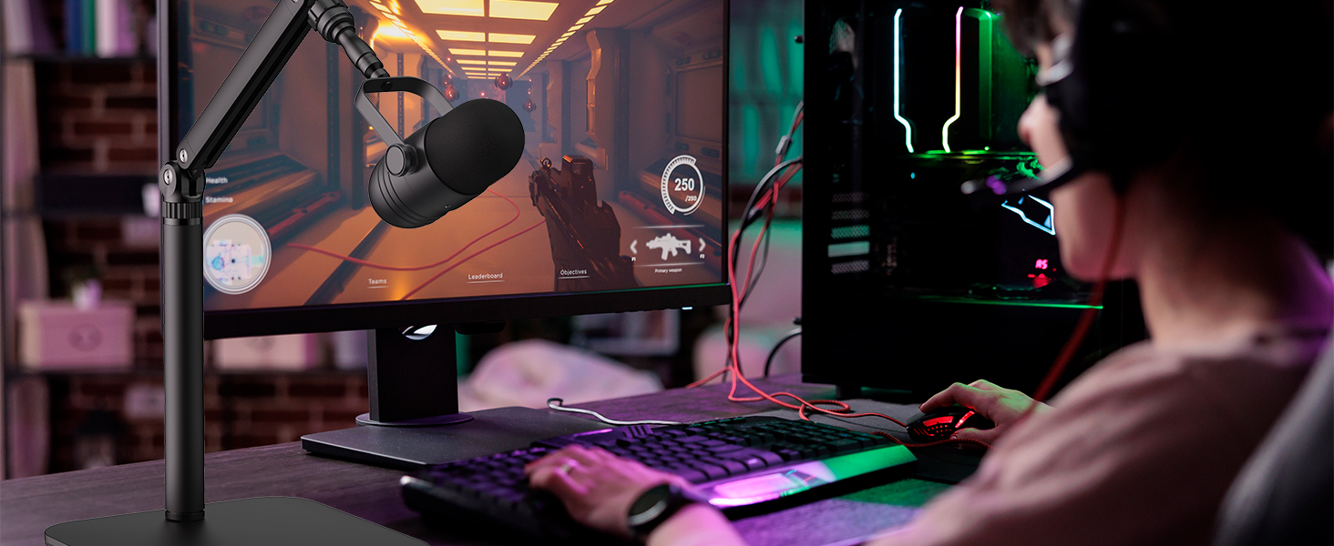 Тримач для мікрофона на стіл, регульований кронштейн 1/4-3/8-5/8 дюйми для Blue Yeti, Fifine, HyperX, мікрофонів/веб-камер/DSLR камер для студії, подкастів, стрімінгу (7-50 см)