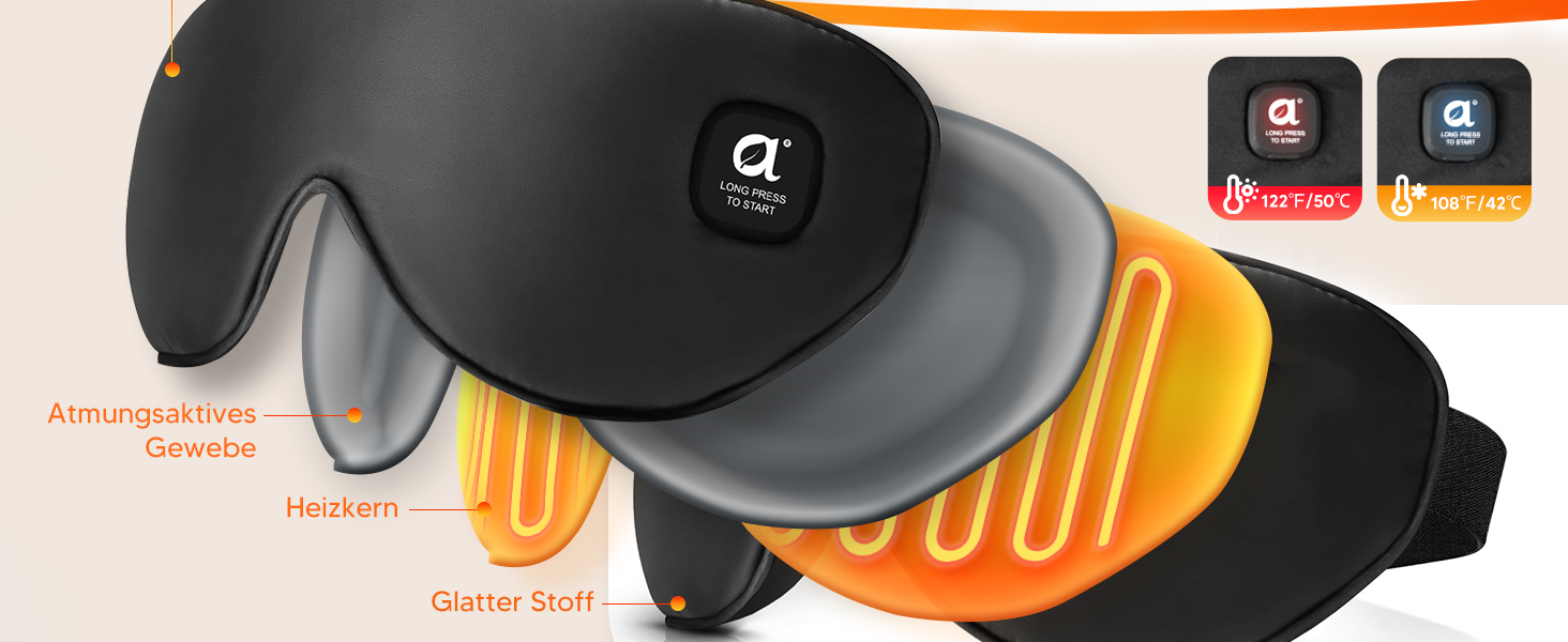 Окуляри-маска для очей Arboleaf з підігрівом: для сухих очей та кращого сну, 3 режими, знімна, для релаксації, чорний колір