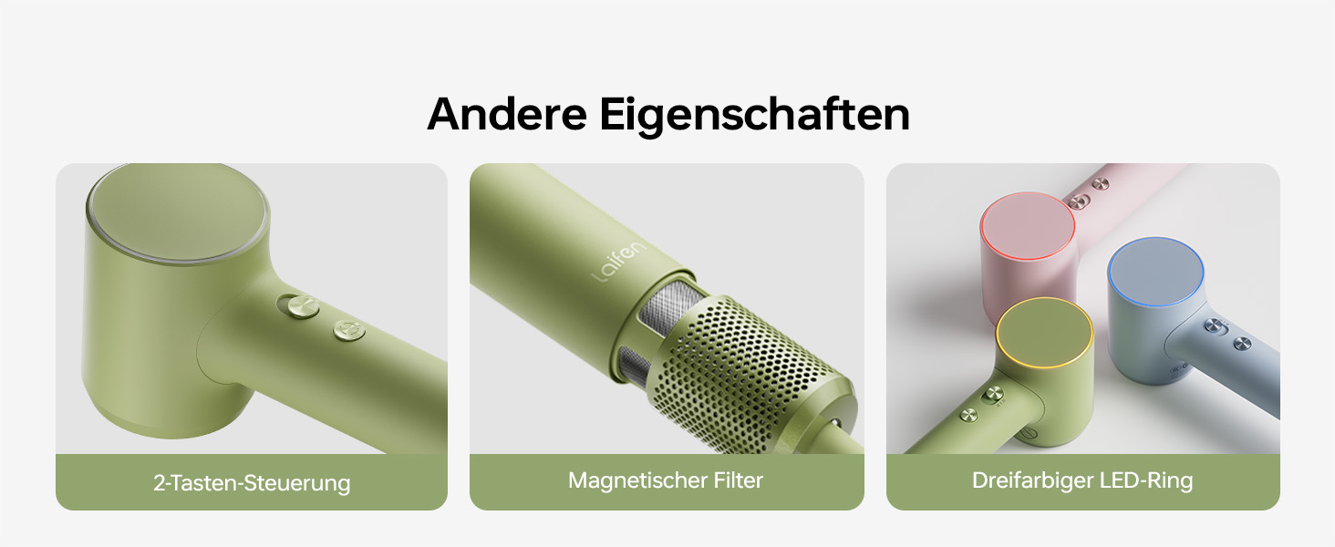 Компактний фен для волосся Laifen Mini з безщітковим двигуном (110 000 об/хв) та іонізацією, швидке сушіння, низький рівень шуму, колір зелений