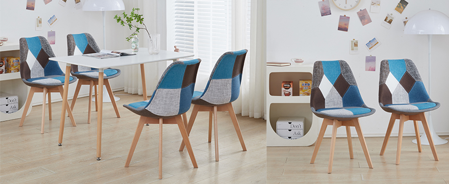 Набір обідніх стільців 6 шт., масивні дерев'яні ніжки, знімні подушки, кухонні стільці, сучасний дизайн (6 шт., світло-коричневий patchwork)