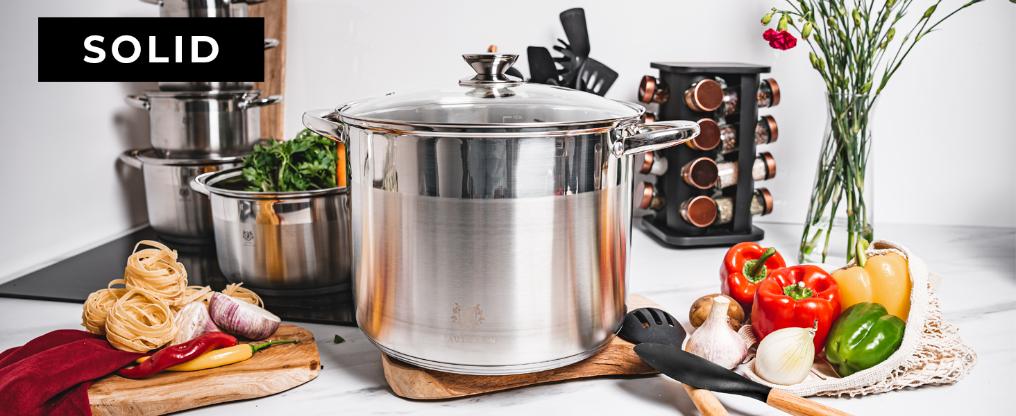 Німецький каструль з нержавіючої сталі 16л, Ø 30 см - великий каструль для супу, пасти, індукція, всі плити