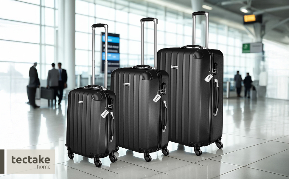 Набір валіз Tectake 3 шт. з ваговою та ідентифікатором, M-L-XL, ABS, чорний