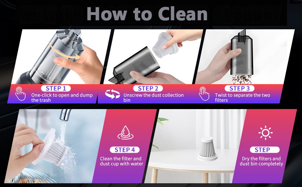 Ручний бездротовий пилосос 25000 Па з HEPA-фільтром, потужний акумуляторний пилосос для автомобіля та дому, чорний