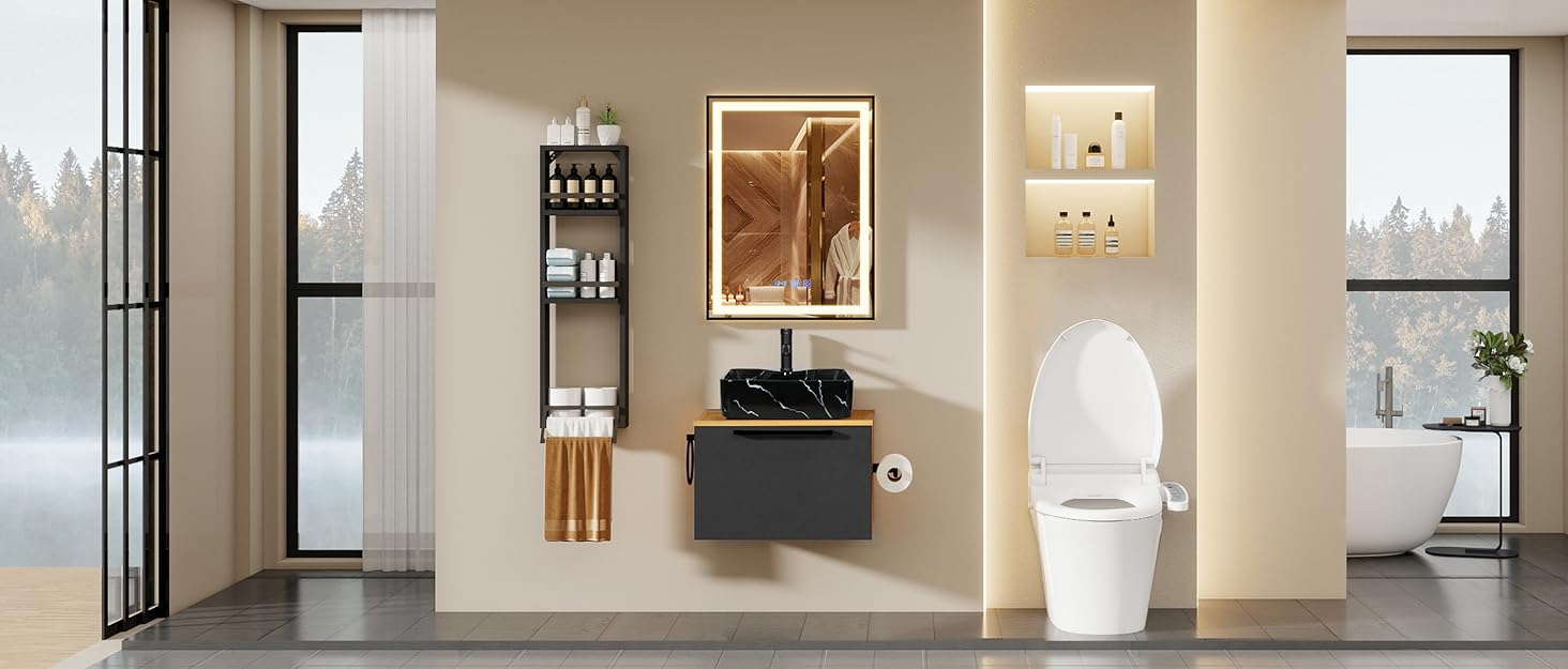 Дзеркало для ванної кімнати YU YUSING з підсвічуванням 80x60 см, LED, 3 кольори світла, регулювання яскравості, антизапар, сенсорне управління, таймер, загартоване скло, IP44, прозоре