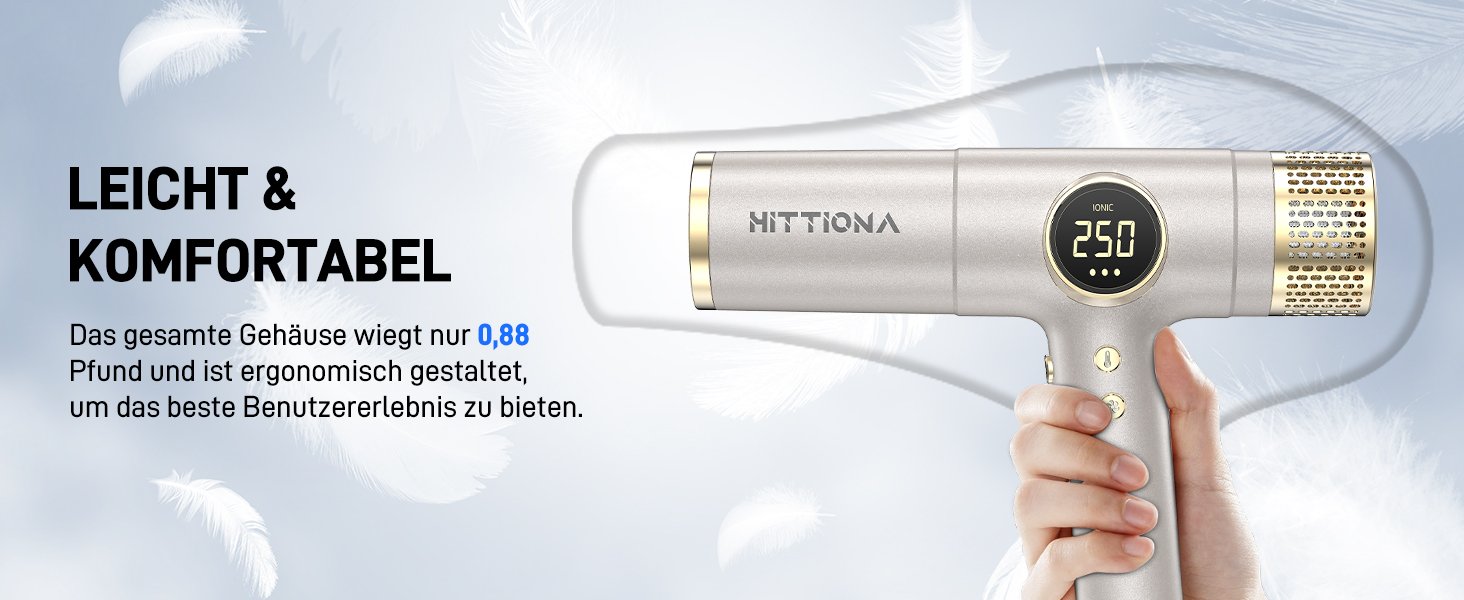 Іонічний дорожній фен HITTIONA 3 в 1 з диффузором, золото: швидке сушіння, подвійна напруга (100-240V), низький рівень шуму