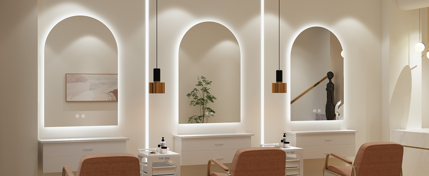 Дзеркало для ванної кімнати OUMUSU з підсвічуванням, 50x75 см, без рами, арочне, антизапотівальне, сенсорне керування, диммування, 3 кольори світла