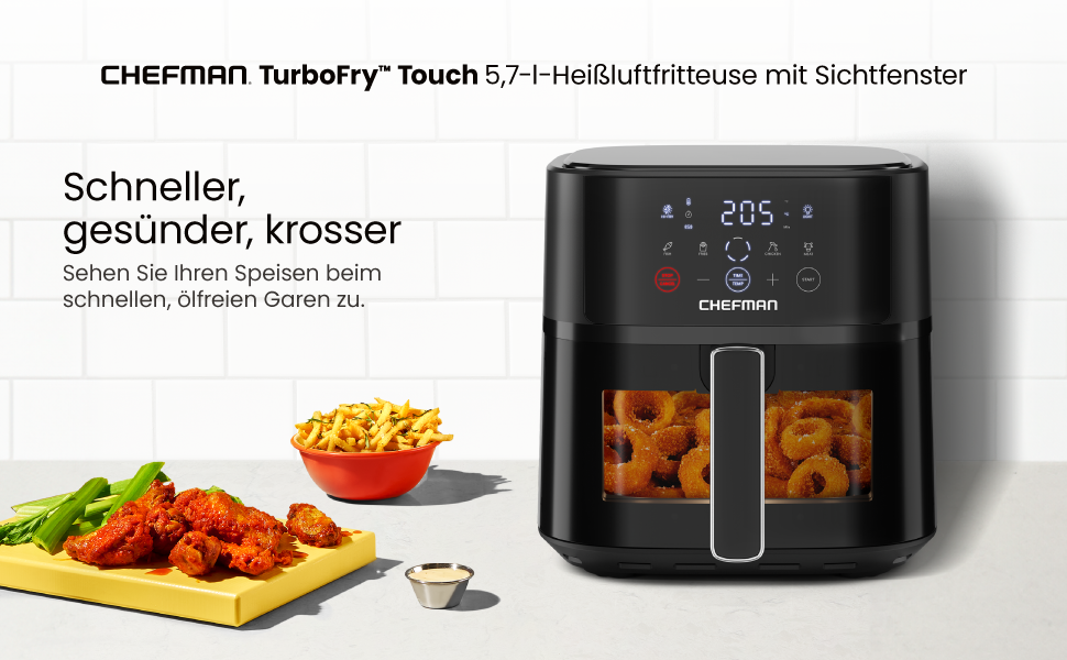 Фритюрниця без олії Chefman 5.7L з Hi-Fry технологією, сенсорне управління, антипригарне покриття, чорна