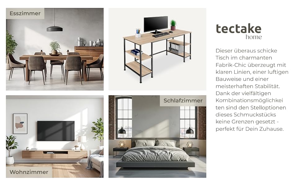 Письмовий стіл tectake Industrial 80x65.5x130.5 см з полицями, висувною полицею для клавіатури та шухлядою - Sonoma Oak (Світле дерево)