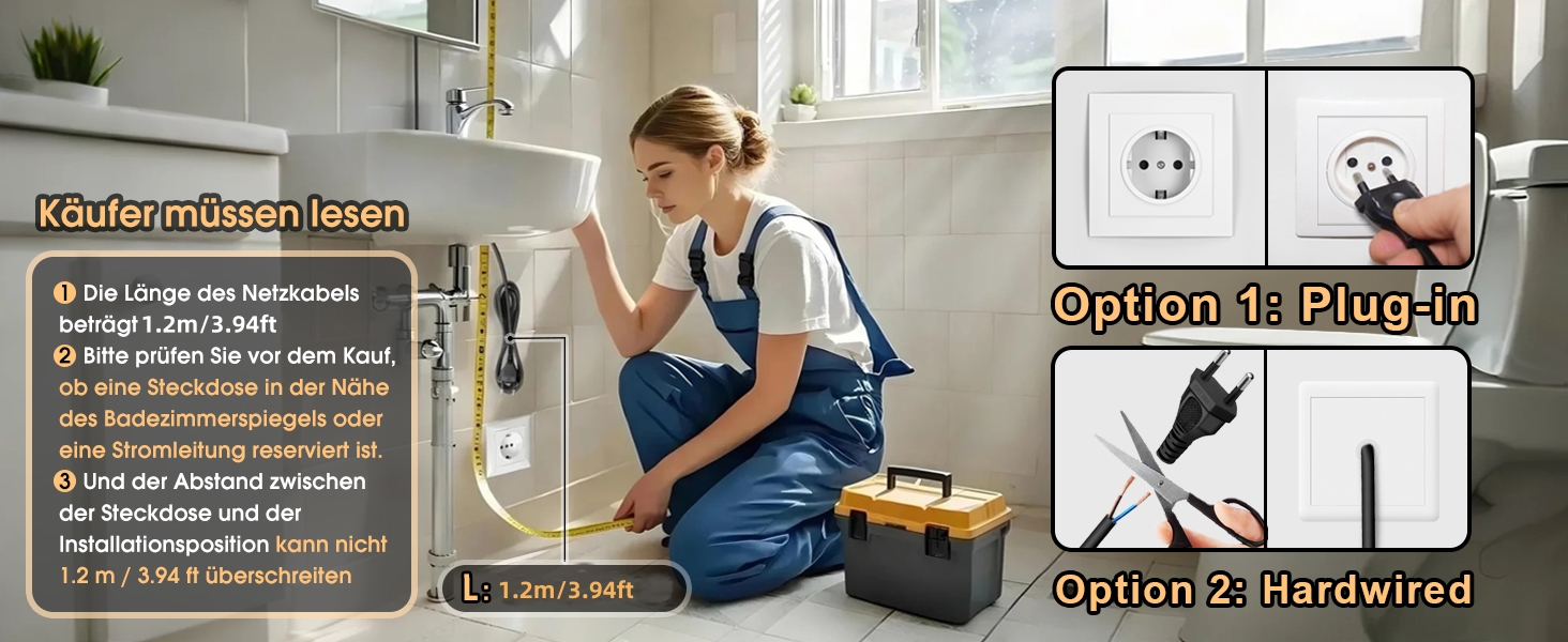 Дзеркало для ванної кімнати MYGIIVOVO з підсвічуванням LED, сенсорне керування, 3 кольори, 60x45 см