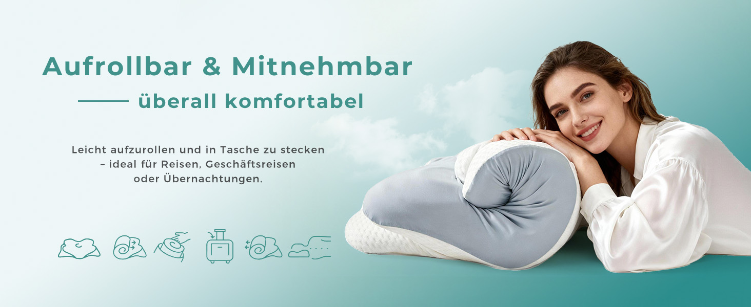 Ергономічна ортопедична подушка для шиї з ефектом пам'яті (Memory Foam) для всіх типів сну: на боці, спині та животі, синя