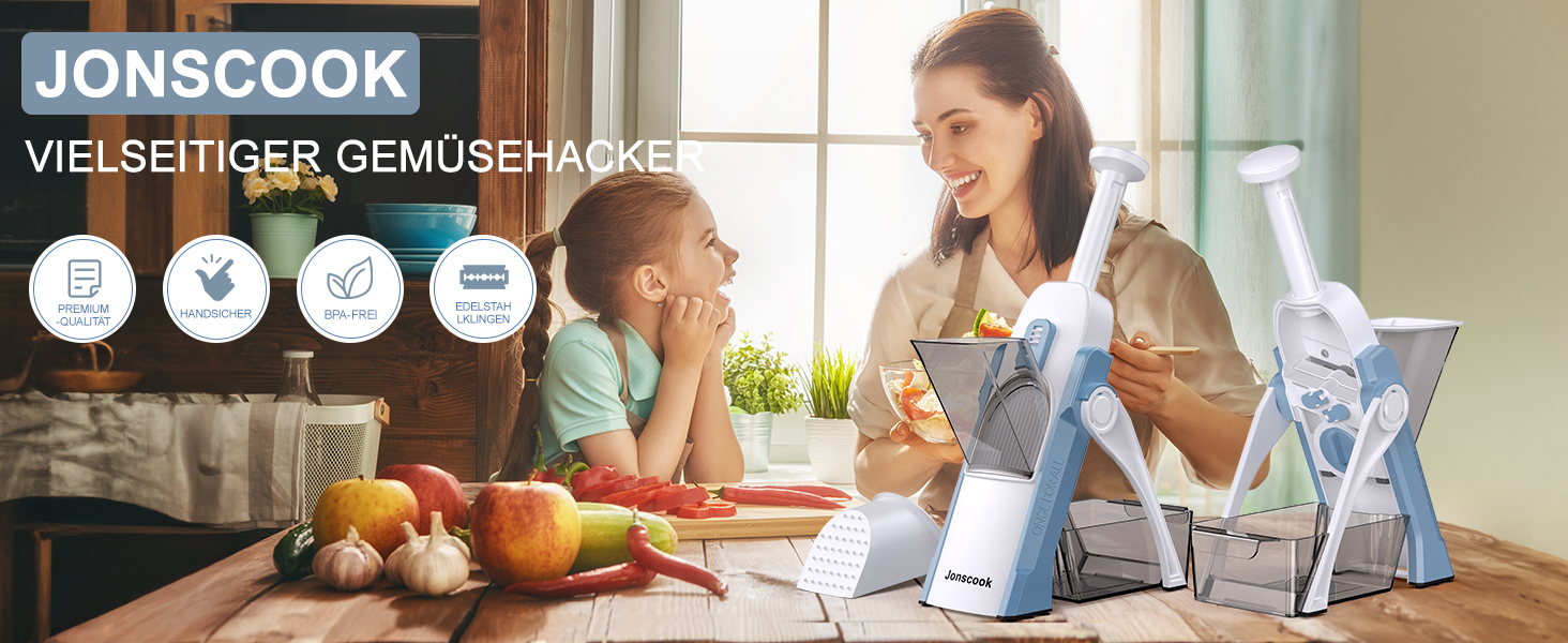 Набір для нарізання овочів 5-в-1: регульована товщина 0,1–8 мм, для кухні, з очищувачем, темно-синій