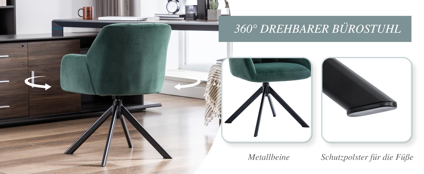 Офісний стілець Chairus обертовий оксамитовий зелений з металевими ніжками, без коліс для кабінету