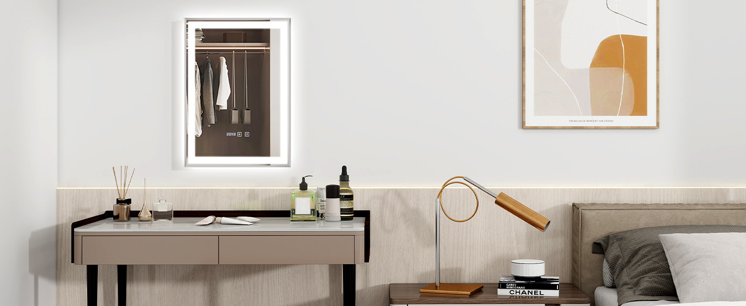 Дзеркало для ванної кімнати YOURLITE з підсвічуванням, 85x55 см, LED, сенсорне керування, 3 кольори світла, регулювання яскравості, антизапар, горизонтальне/вертикальне, IP44, білий (Silver-5070)