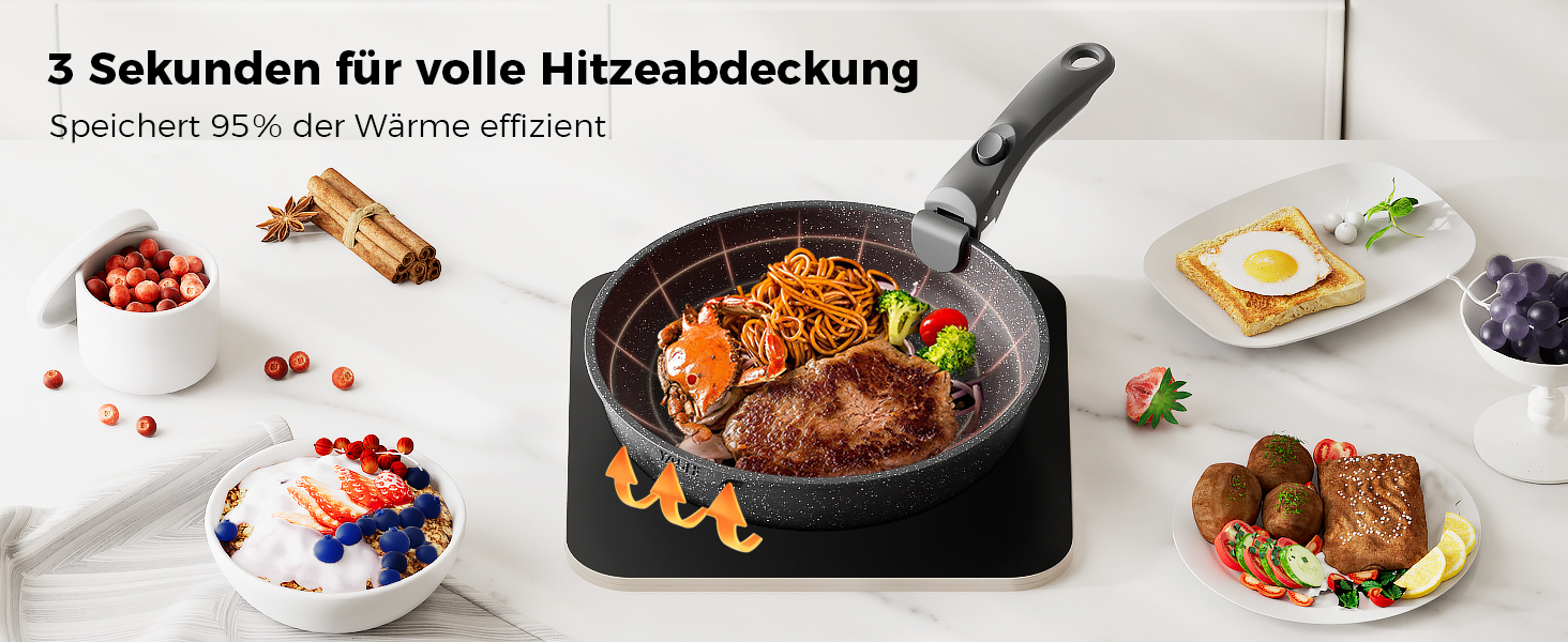 Набір каструль та сковорідок YASHE 20 предметів з знімними ручками, антипригарне покриття, для індукційних плит, термостійкий до 230°C, можна мити в посудомийній машині, складається, сірий та білий (сірий)