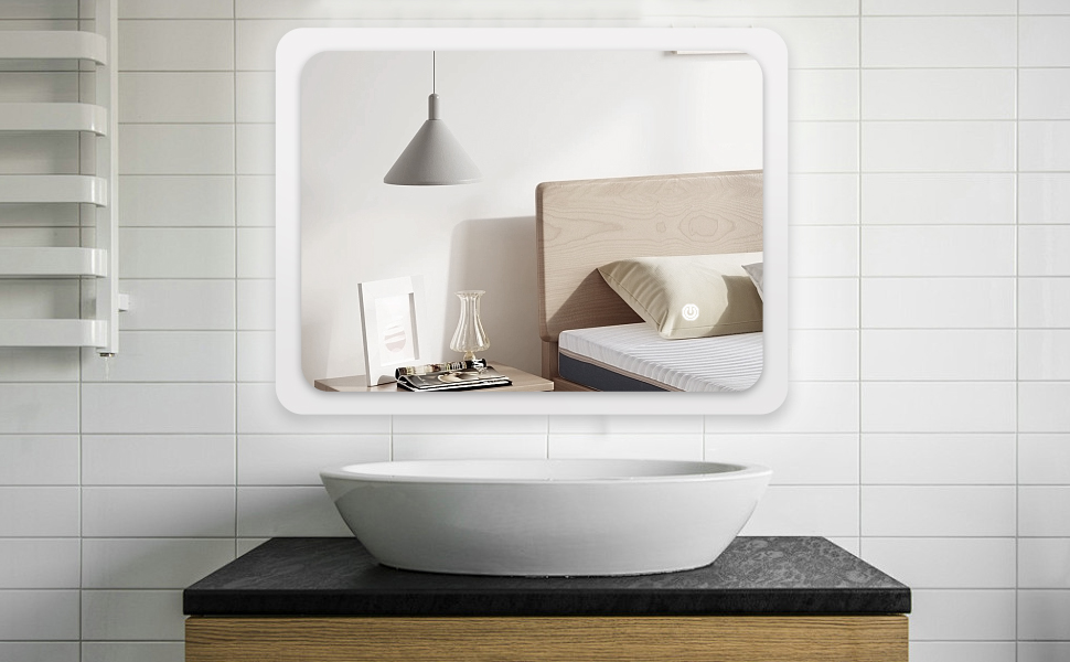 Дзеркало для ванної кімнати з підсвічуванням | LED дзеркало | IP54 вологостійке | Сенсорне керування | Настінне дзеркало (70x50 см)