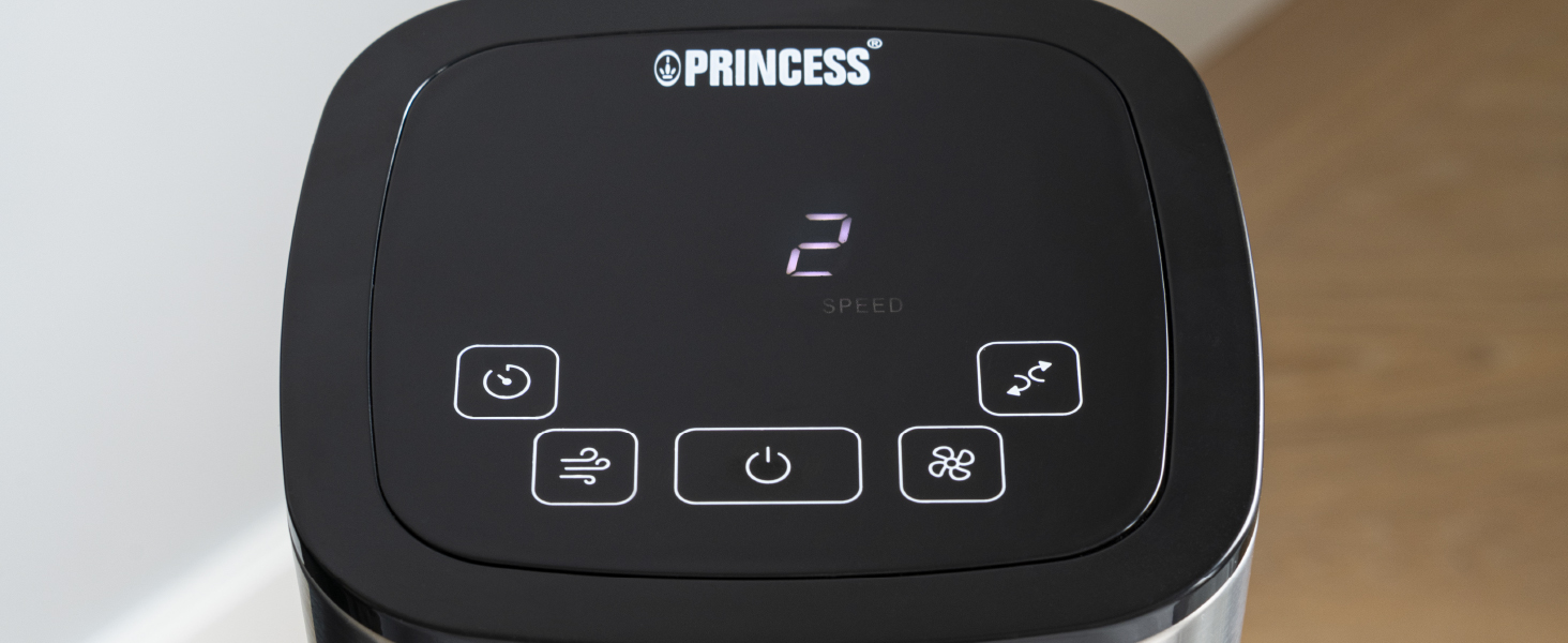 Осцилюючий баштовий вентилятор Princess 350000, сумісний з Alexa та Smart Home Pro, висота 103 см, вентилятор потужністю 50 Вт, дуже тихий лише 54 дБ, сірий/чорний