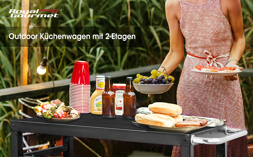 Royal Gourmet Grillwagen: Робочий стіл-гриль для барбекю на вулиці, 85x50 см, чорний