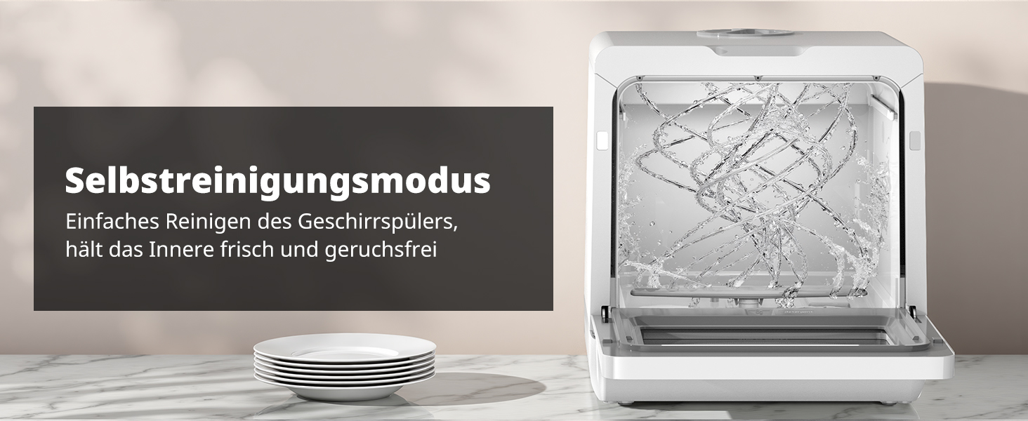 Mini посудомийна машина AIRMSEN з 8+3 програмами, 5л, система пом'якшення води, таймер, дитячий замок, білий/чорний