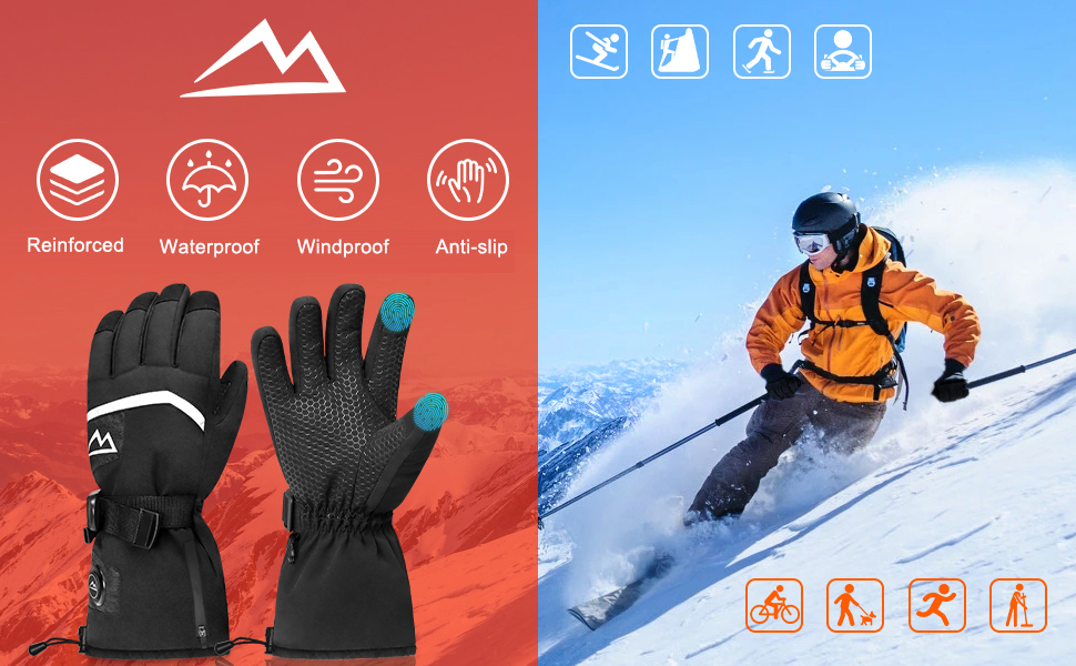 Обогріваючі рукавички Loowoko з акумулятором 7.4v 3000mAh (2 шт.), 3 режими нагріву, водонепроникні, з підтримкою сенсорного екрану, USB для роботи на відкритому повітрі, мотоцикла, велосипеда, катання на лижах, альпінізму, піших прогулянок