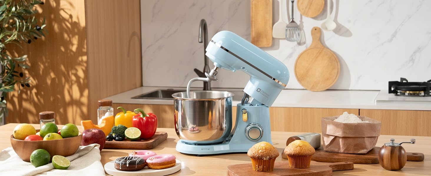 Кухонний комбайн Kitchen in the box — планетарний міксер та тістоміс 3.5 л, 10 швидкостей, з насадками (гак, вінчик, міксер), синій