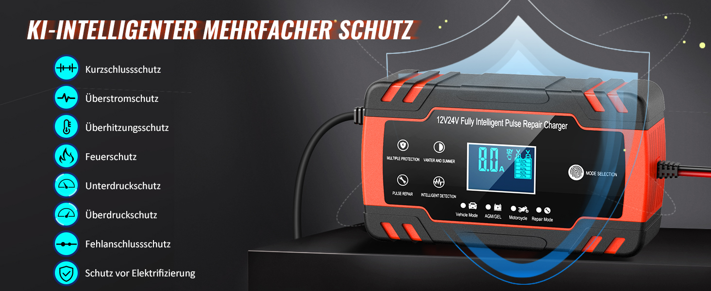 Зарядний пристрій для акумулятора 12V/24V 8A - Інтелектуальний зарядний пристрій для авто, мотоцикла, вантажівки та човна