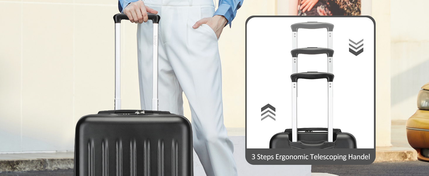 Чохол-валіза KONO, 55 см, 20 дюймів, ручна поклажа, ABS, чорний