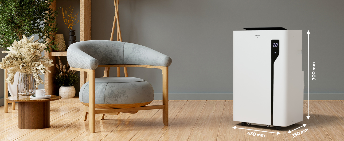 Мобільний кондиціонер MEDION P901 12000 BTU з пультом та Wi-Fi, 3-в-1 (охолодження, осушення, вентиляція), для приміщень до 32 м², білий