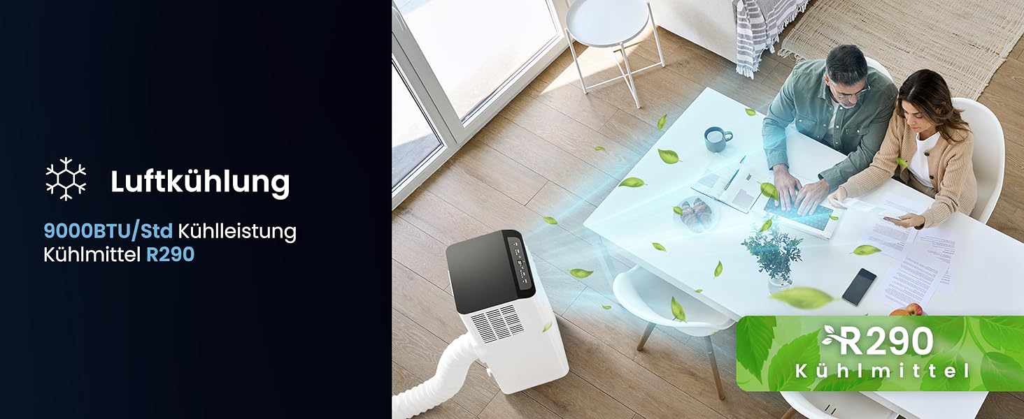 Мобільний кондиціонер Pro Breeze 9000 BTU 4-в-1: охолодження, вентиляція, осушення, нічний режим. Клас енергоефективності A, пульт, таймер 24 год, управління зі смартфона