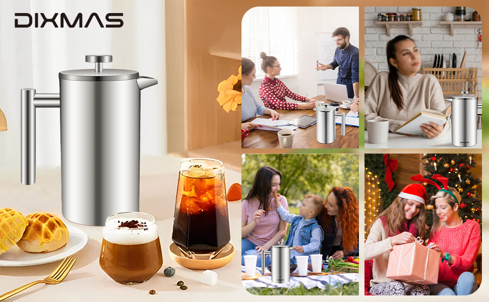 Френч-прес Dixmas для кави, нержавіюча сталь, 350 мл (2 чашки), термоізольований, двостінний