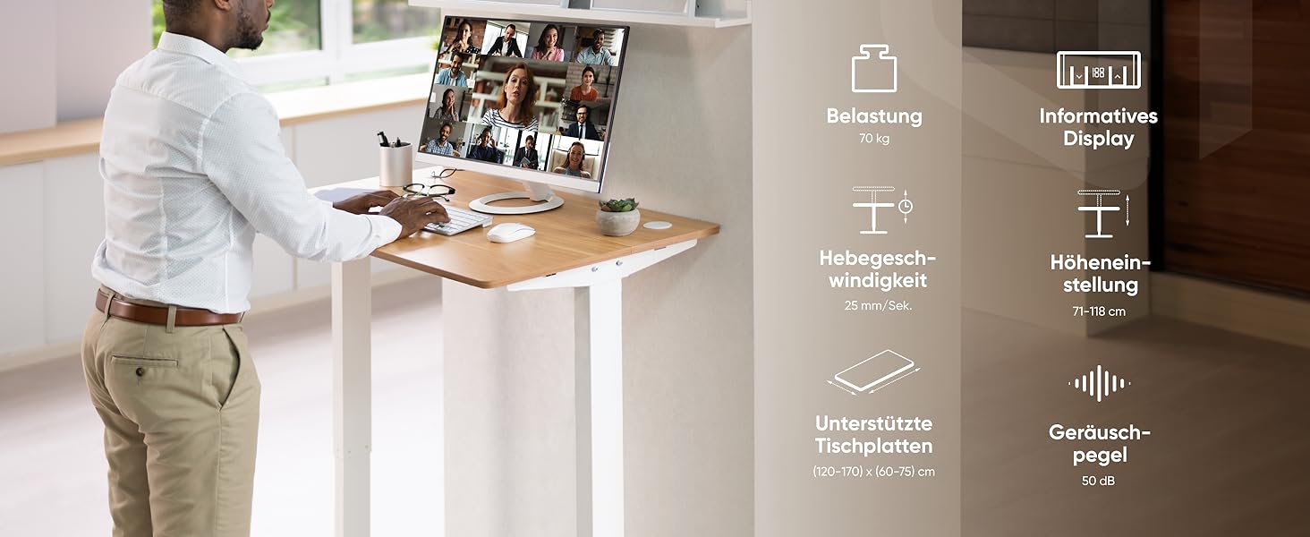 ONKRON Електричний регульований стіл-рама, чорний (Wdf221e-w), до 70 кг, 120-170 см