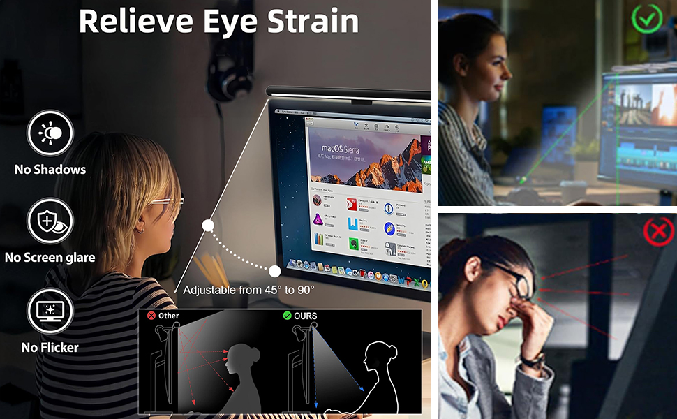 LED-лампа для монітора з сенсорним керуванням, USB-світлодіодна стрічка з захистом від синього світла, сучасна підсвітка монітора з адаптером живлення, світлодіодна лампа для комп'ютера, офісу та дому