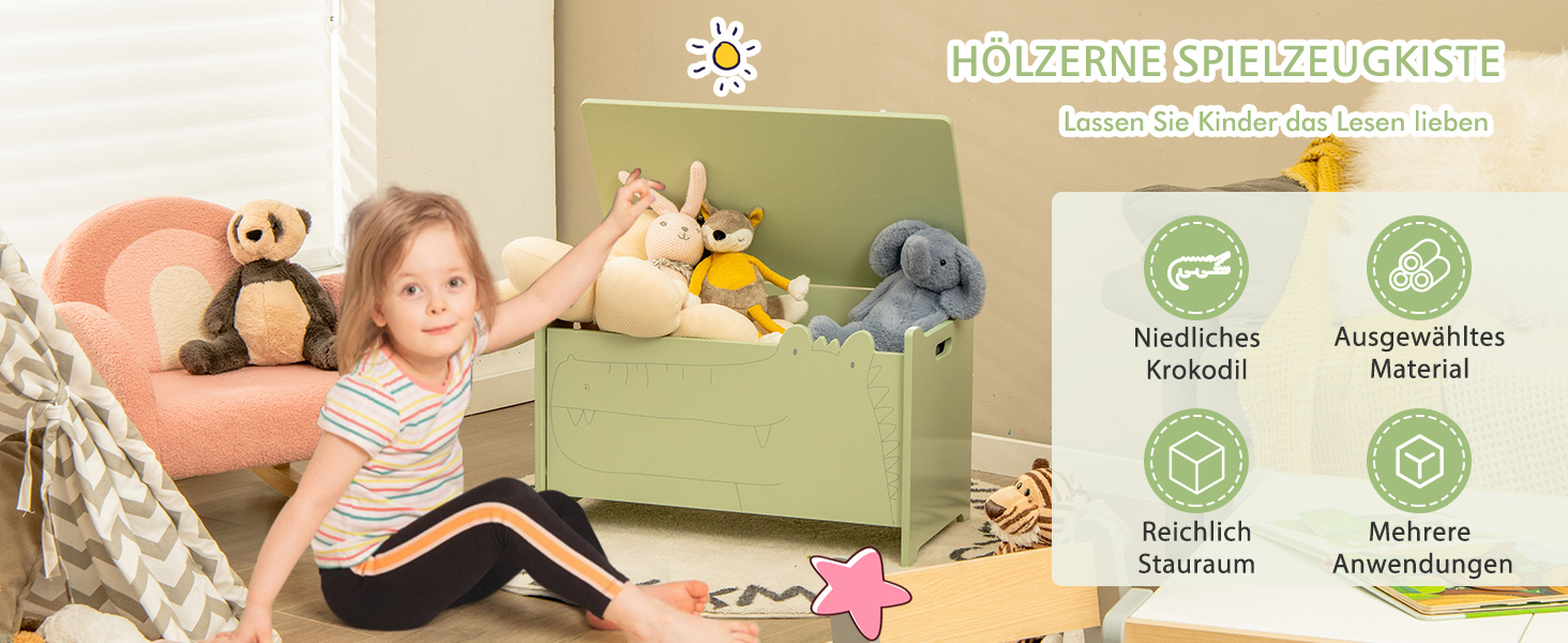 Дерев'яна іграшкова скриня COSTWAY 2-в-1: скриня та табурет, 60x33x37,5 см (білий)