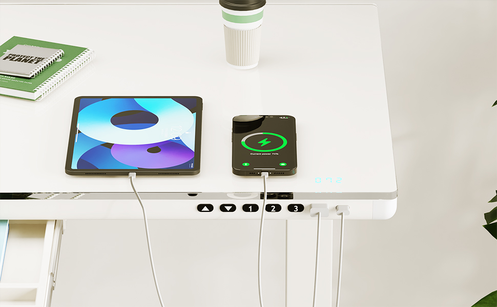 Електричний стіл JUMMICO з регулюванням висоти, 120x60 см, з висувною шухлядою, для офісу та дому, білий