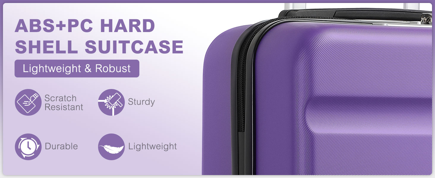 KONO Чемодан-валіза ручної поклажі, 55x35x22 см, 3 шт. (фіолетовий) з TSA-замком та подвійними коліщатками для подорожей та бізнесу