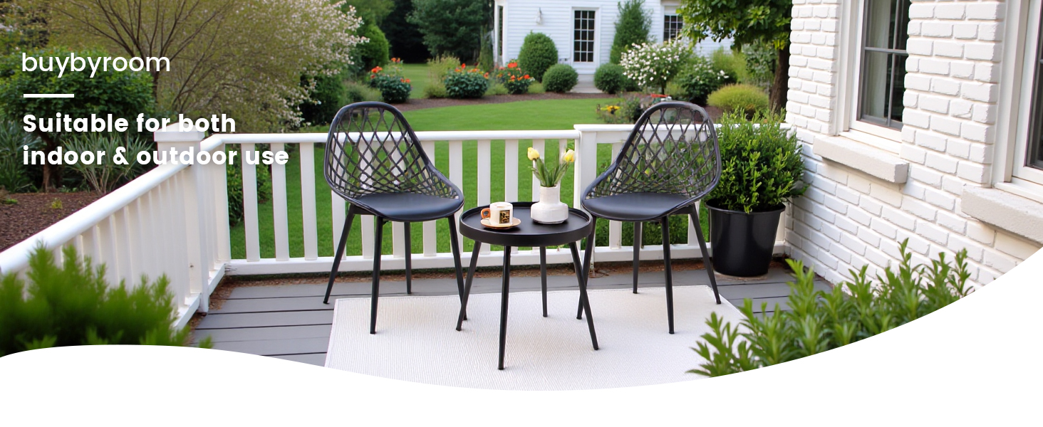 Набір меблів для балкона на 2 особи: стіл та 2 стільці, чорний колір. Регульовані ніжки, підходить для балкона, тераси та саду