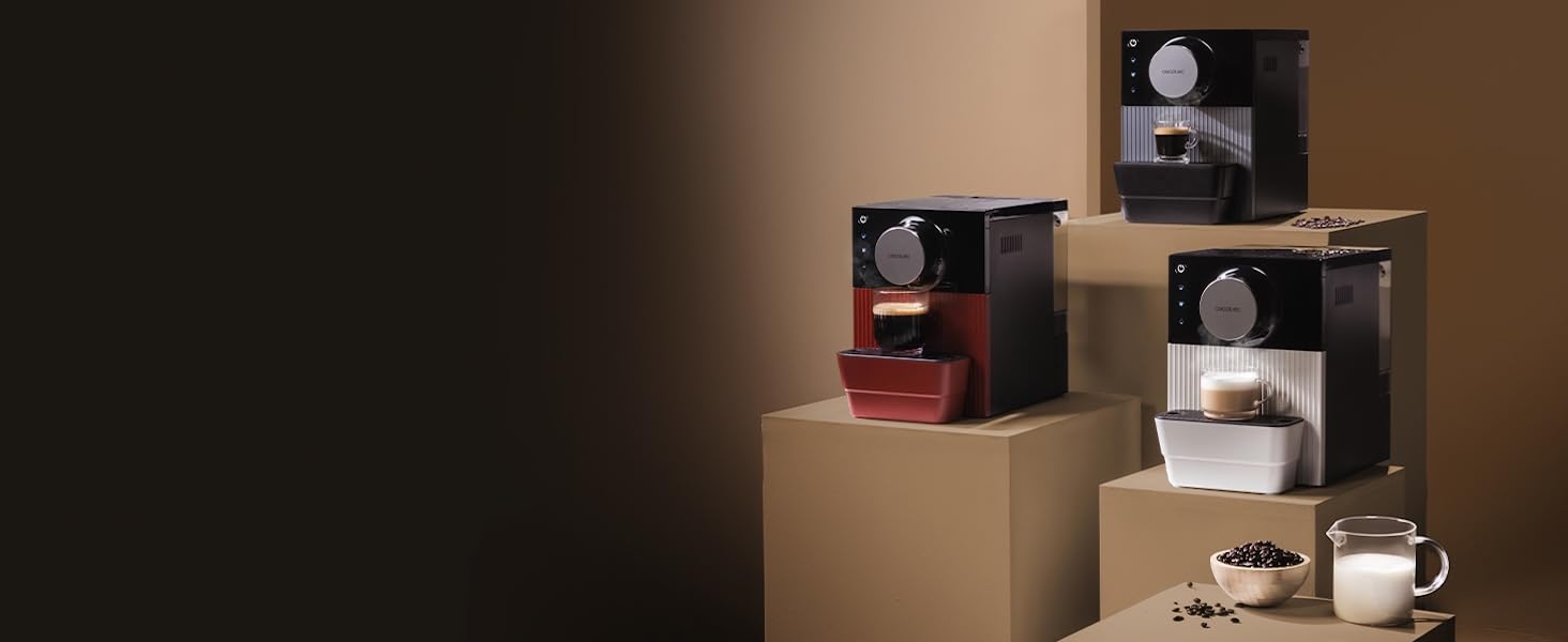 Компактна автоматична кавомашина Cecotec Cremmaet Cube Red, 1350 Вт, 19 бар, з сенсорним керуванням та системою попереднього змочування