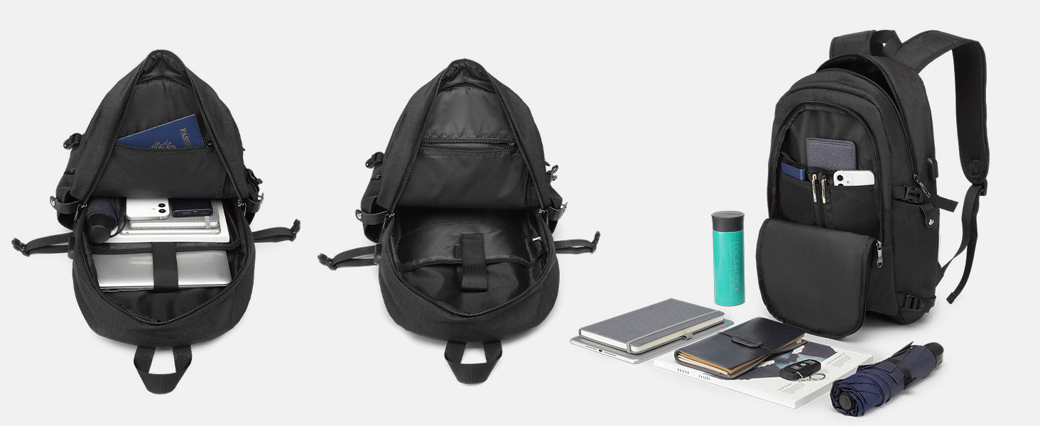 Чорний рюкзак для ноутбука KONO 15.6 дюймів, водонепроникний, антикрадійний, для роботи, подорожей та навчання