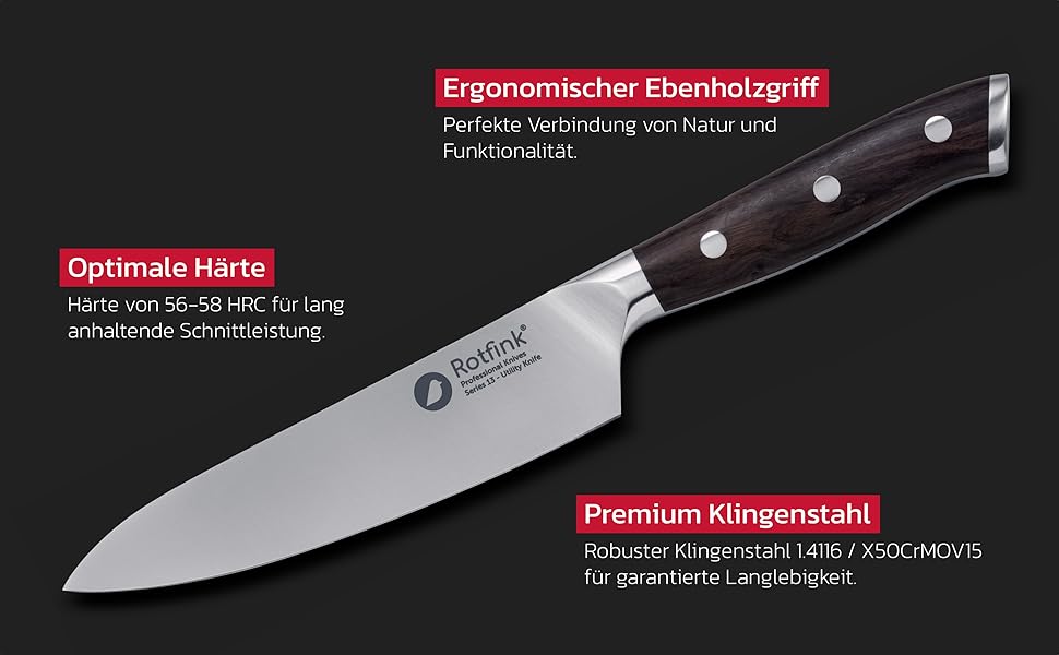 Ніж кухарський Messer 18 см, професійний, з нержавіючої сталі, ергономічна ручка з ебенового дерева, кут заточування 15°, подарункова коробка, гарантія 10 років