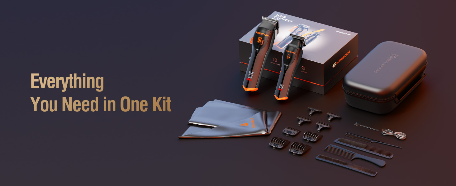 Машинка для стрижки волосся MAXGROOM Profi Set 9000 об/хв з керамічними лезами, чорна. Акумуляторна, з LED-дисплеєм, для стрижки та моделювання