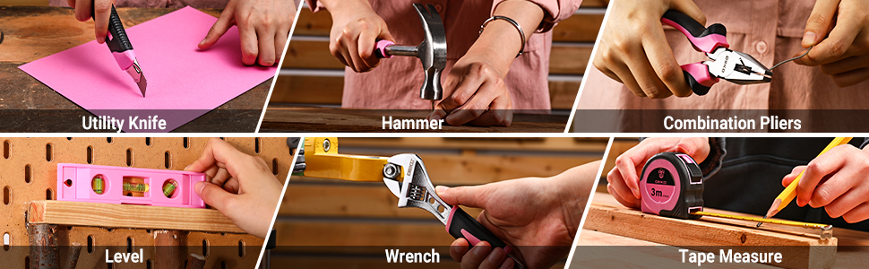 Набір інструментів DEKO 133 предмети в кейсі, акумуляторний шуруповерт 12V, рожевий - для дому та ремонту