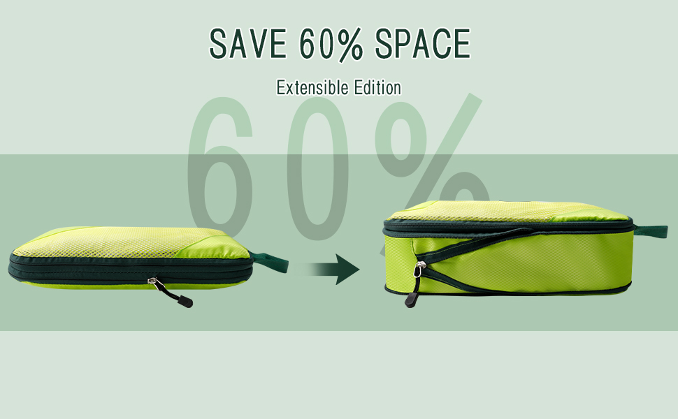 Набір компресійних органайзерів для одягу в дорогу AiQInu, 5 шт. — ультралегкі сумки-пакувальники для валізи з мішком для взуття та білизни, розширювані, зелені
