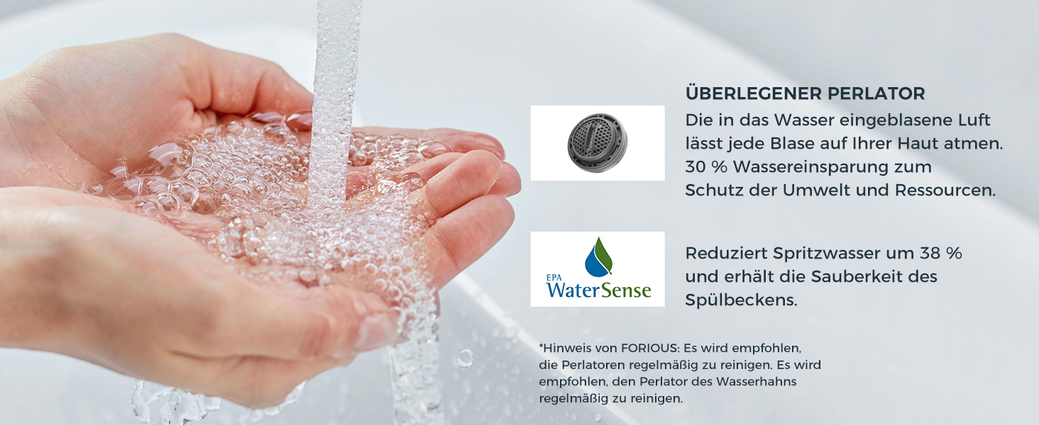 Змішувач для ванної кімнати/кухні FORIOUS Hoch 360° з нержавіючої сталі, з підйомом 175 мм, з підключенням до гарячої та холодної води, полірований хром