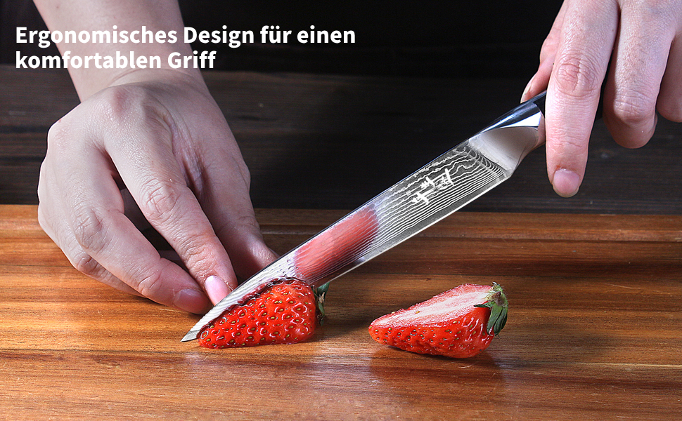 Саторі Дамаска 18 см - професійний кухонний ніж з дерев'яною ручкою, з високим вмістом вуглецю, VG10 сталь, преміум якість