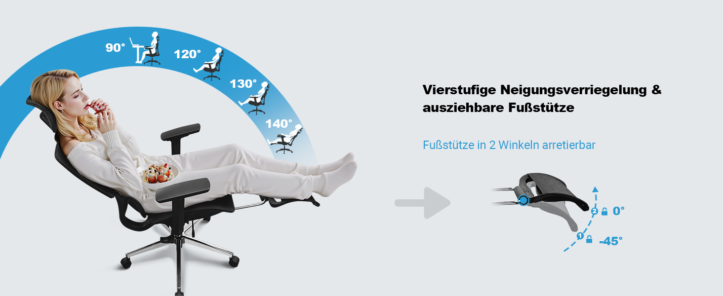 Ергономічне крісло для офісу, 4D підлокітники, регульована глибина сидіння, 4-ступеневий нахил, гумові колеса, сітчаста сидіння, висока спинка, для великих людей, Homeoffice & Gaming, ергономічне крісло для робочого столу (Чорний – з підставкою для ніг, сітчасте сидіння)