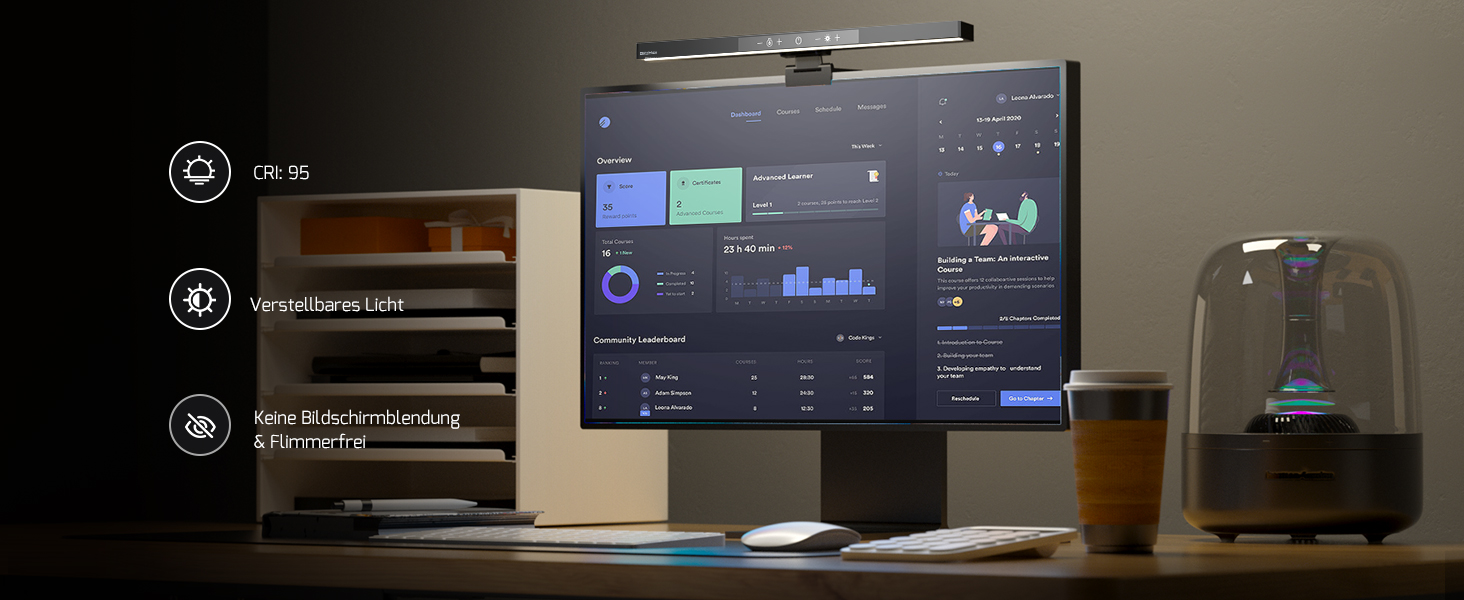 LED лампа для комп'ютера USB, світлодіодна стрічка для монітора, сенсорна настільна лампа з пам'яттю та регулюванням яскравості, 5 колірних температур, для дому та офісу, сучасний дизайн