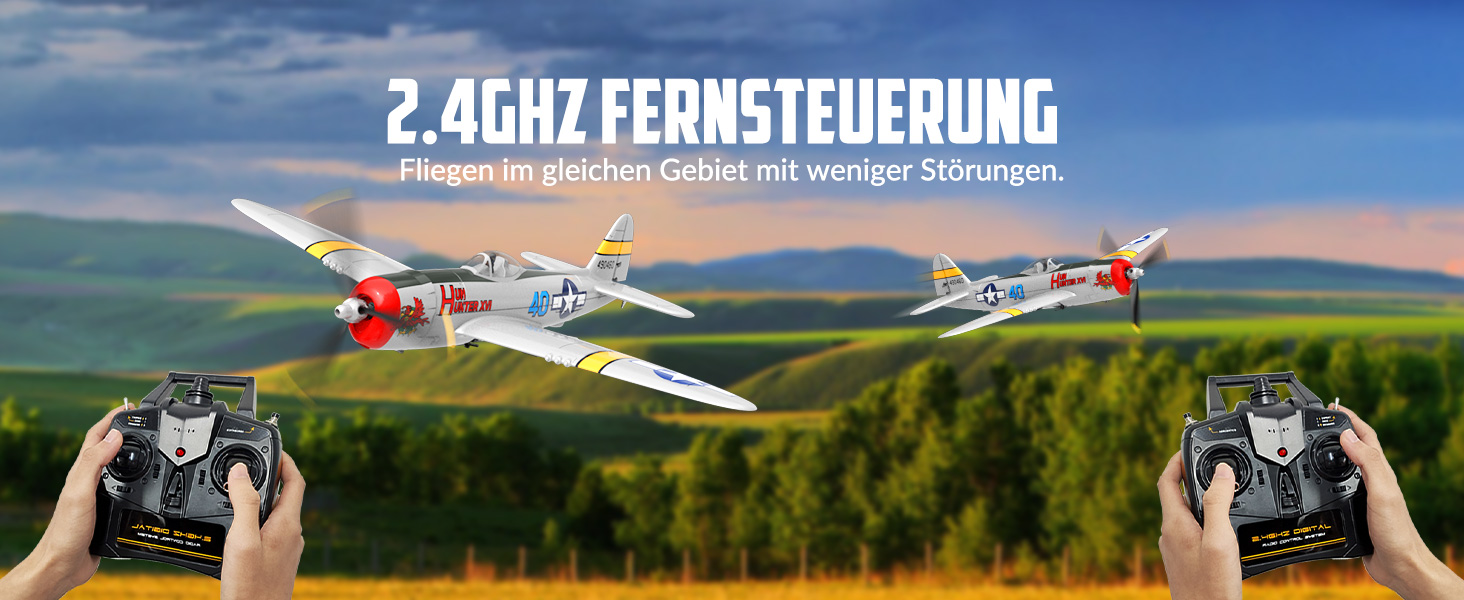 Радіокерований літак Volantexrc P-47 RTF 2.4GHz з гіростабілізацією, USB зарядкою, акумулятором та пультом – для початківців та досвідчених пілотів
