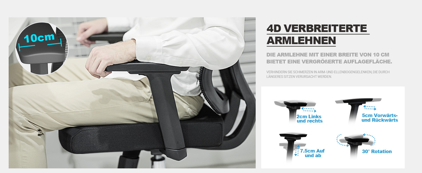 Ергономічне крісло для офісу та дому, 200 кг, чорний колір, з регульованою глибиною сидіння, 4D підлокітники, підтримка попереку, для тривалого сидіння, з пінопластовим наповнювачем