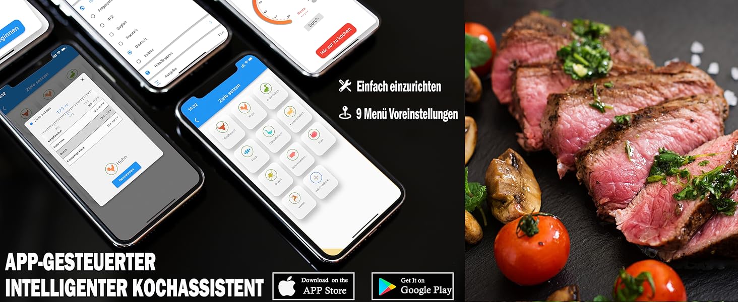 Бездротовий термометр для м'яса з Bluetooth, 150м - розумний термометр для гриля, BBQ, мангалу, духовки, кухні