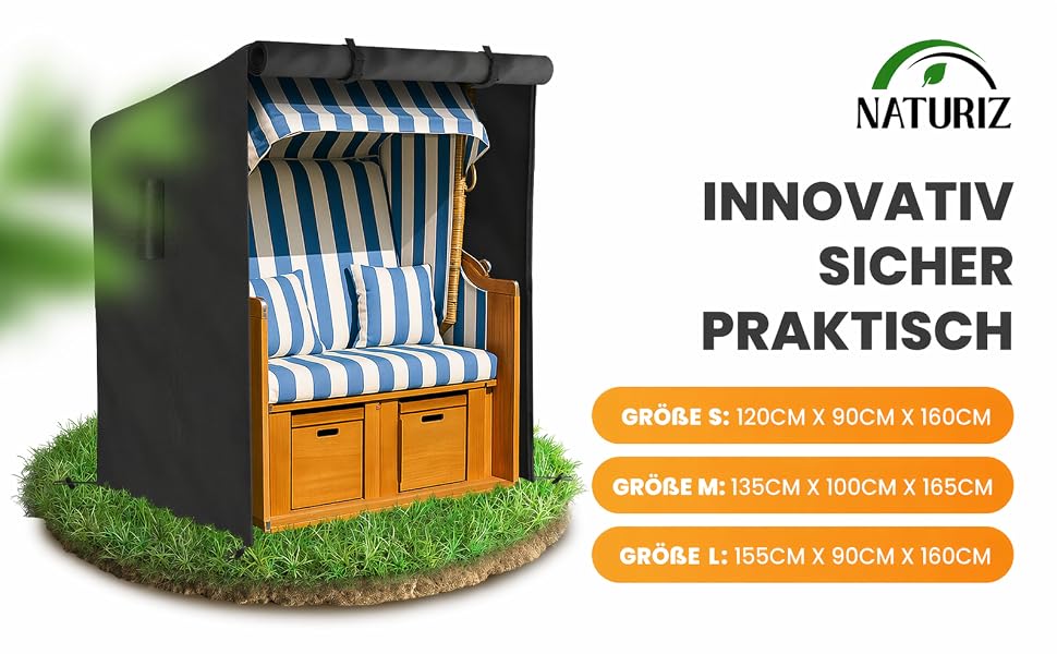 Чохол для плетенего крісла-гойдалки Naturiz® Преміум зимовий, водонепроникний, захисний від УФ-випромінювання 120 см, Oxford 600D, чорний